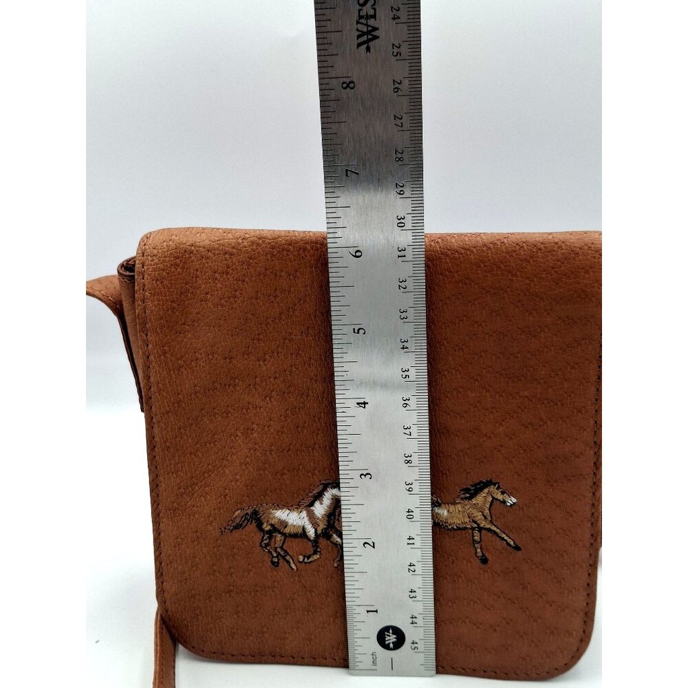 Equestrian Cowgirl Crossbody Bag With Embroidered Running Horses Faux Leather - Picture 7 of 10